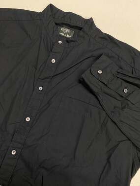 VTG 90s Gitman Brothers USA band collar button up solid black dress shirt, 16.5